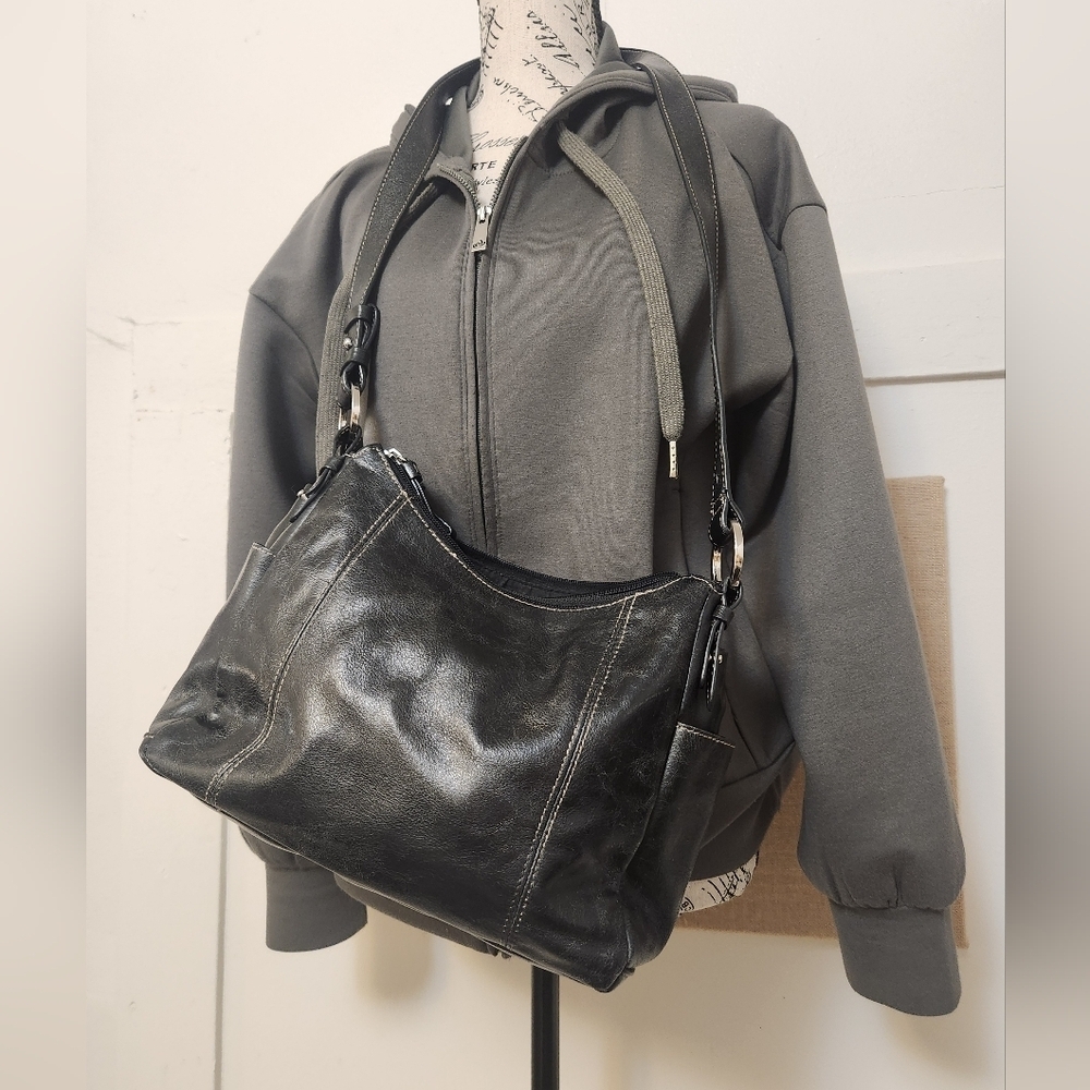 Giani Bernini Stitched Black Leather Bag Excellent Condition! - Picture 3 of 16
